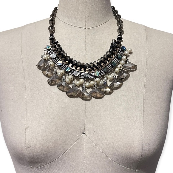ZARA Mixed Media Multi Stone and Chain Statement Necklace - Picture 5 of 6